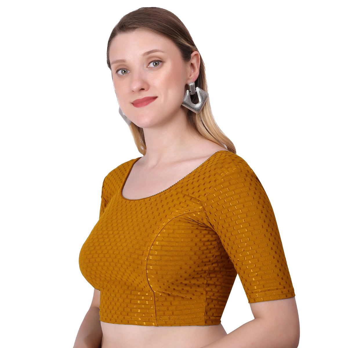 Vamika Cotton Lycra Stretchable Fabric Mustard Stretchable Blouse | Grocsy