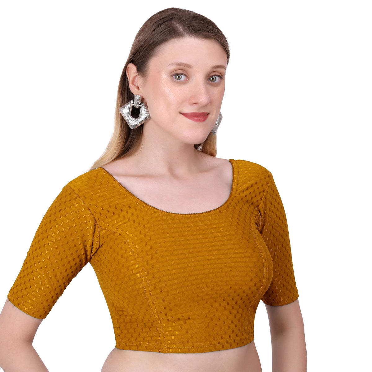 Vamika Cotton Lycra Stretchable Fabric Mustard Stretchable Blouse | Grocsy