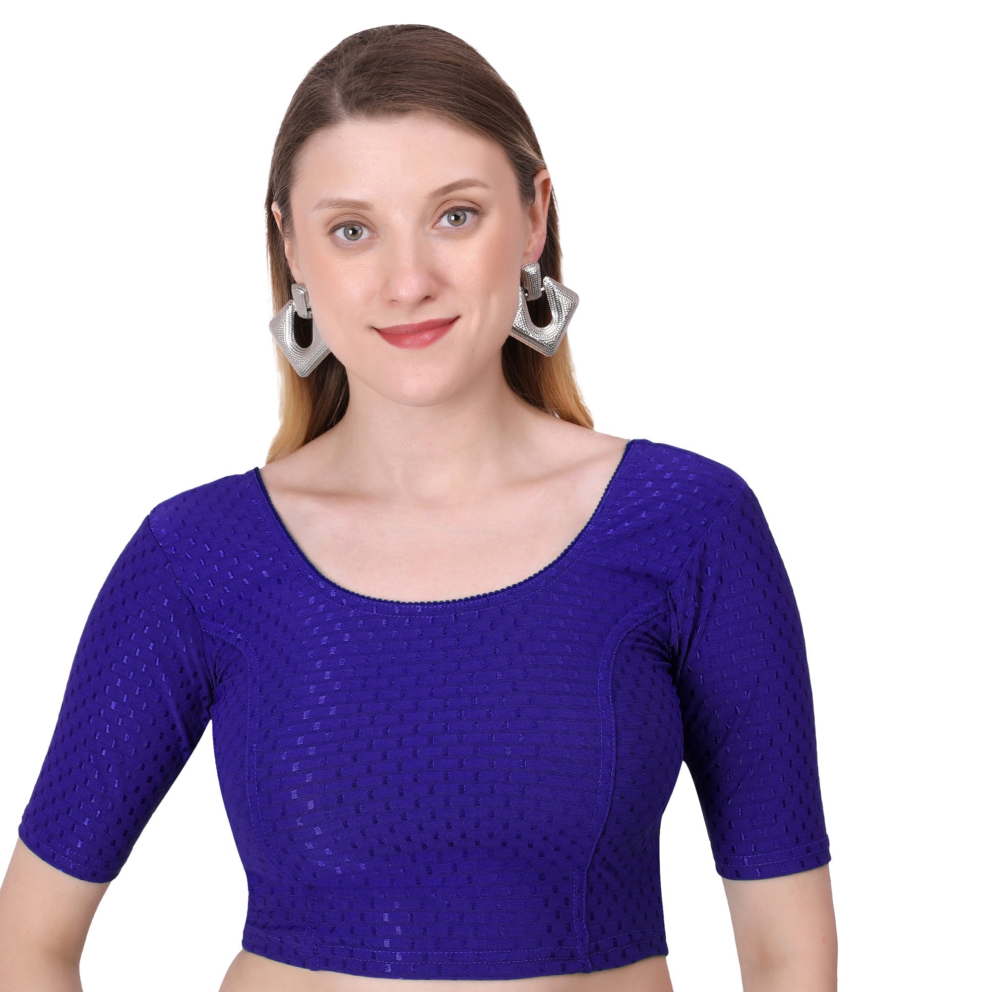 Vamika Cotton Lycra Stretchable Fabric Navy Stretchable Blouse | Grocsy