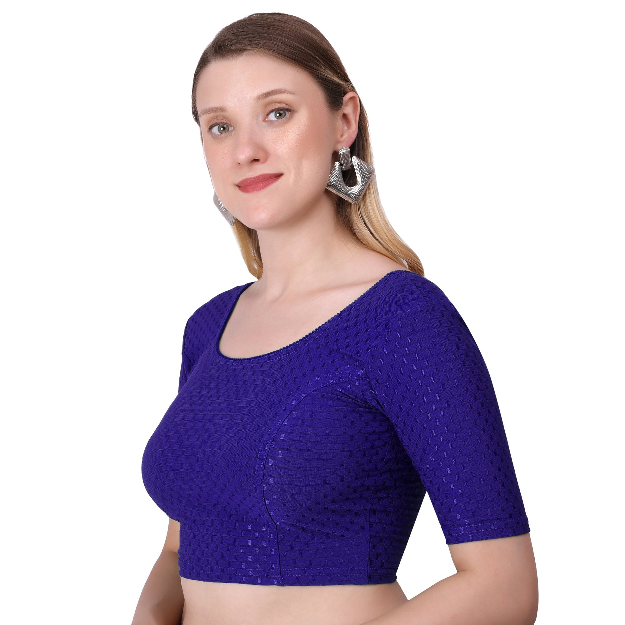 Vamika Cotton Lycra Stretchable Fabric Navy Stretchable Blouse | Grocsy