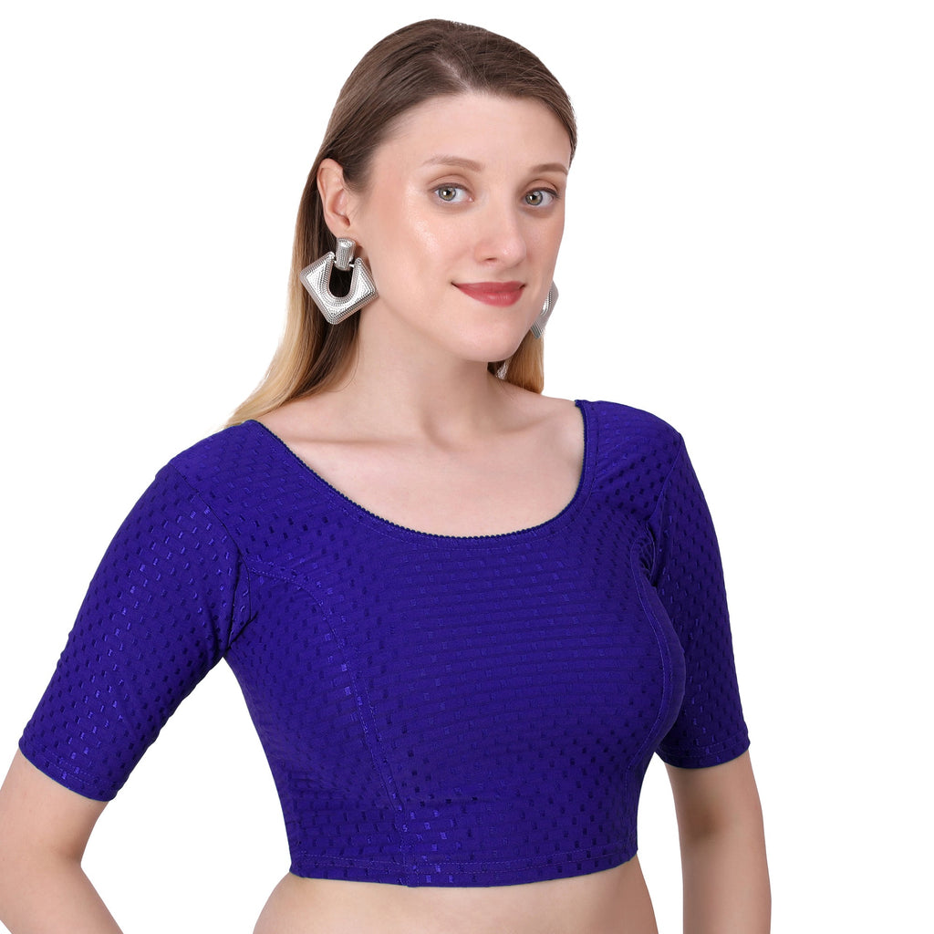 Vamika Cotton Lycra Stretchable Fabric Navy Stretchable Blouse | Grocsy