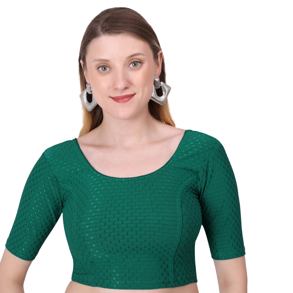 Vamika Cotton Lycra Stretchable Fabric Dark Green Stretchable Blouse | Grocsy