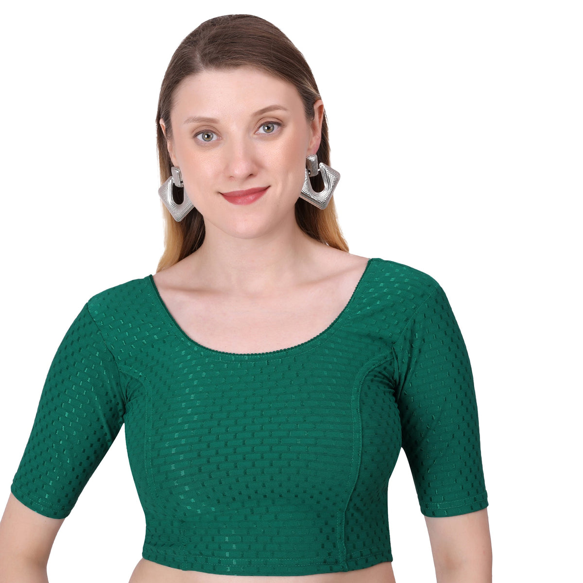 Vamika Cotton Lycra Stretchable Fabric Dark Green Stretchable Blouse | Grocsy