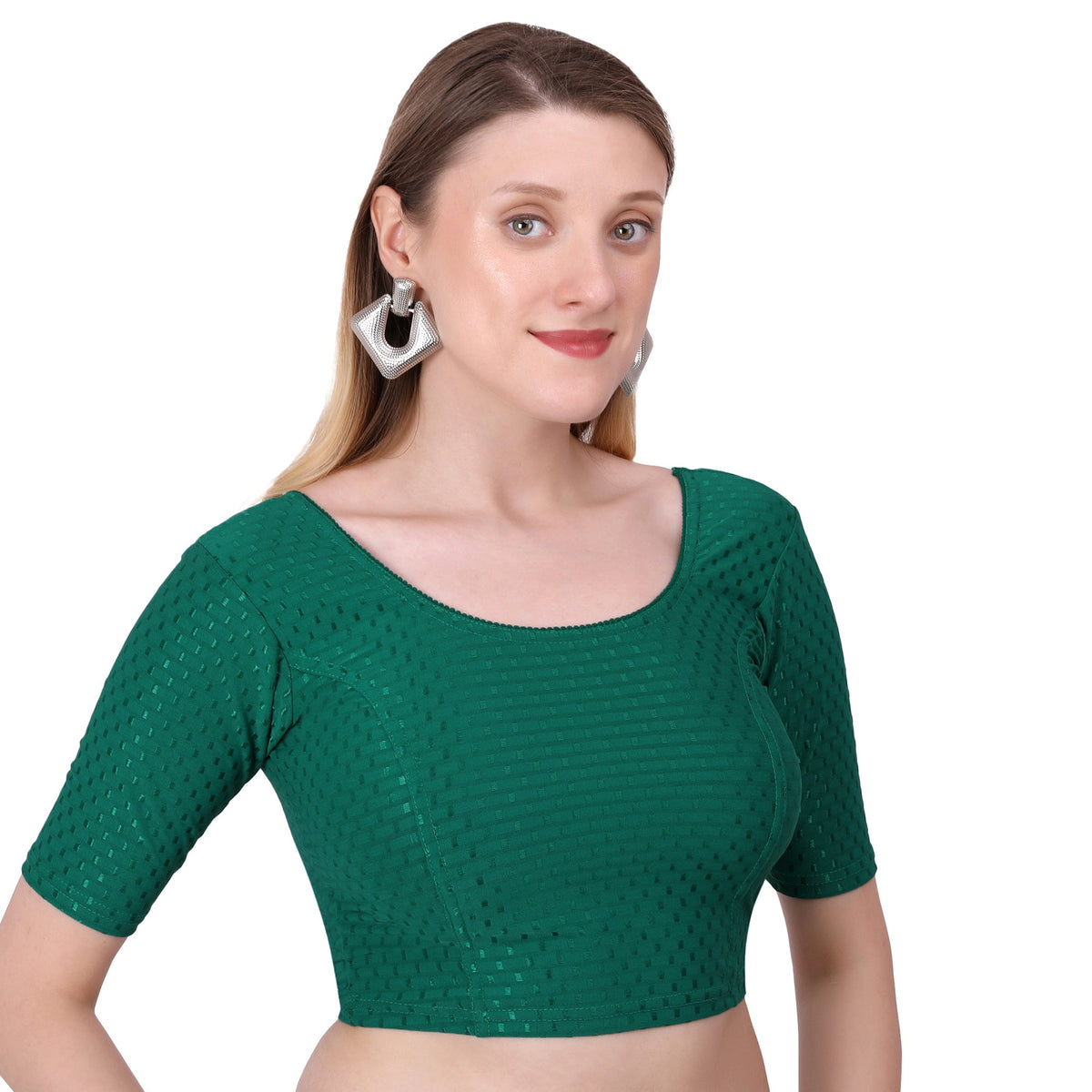 Vamika Cotton Lycra Stretchable Fabric Dark Green Stretchable Blouse | Grocsy