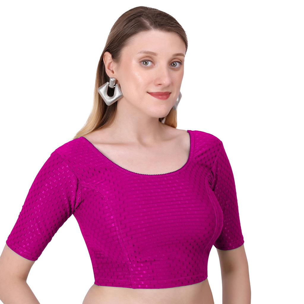 Vamika Cotton Lycra Stretchable Fabric Pink Stretchable Blouse | Grocsy