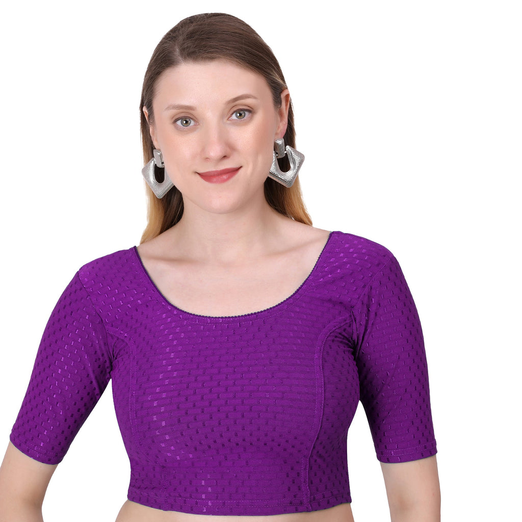 Vamika Cotton Lycra Stretchable Fabric Purple Stretchable Blouse | Grocsy