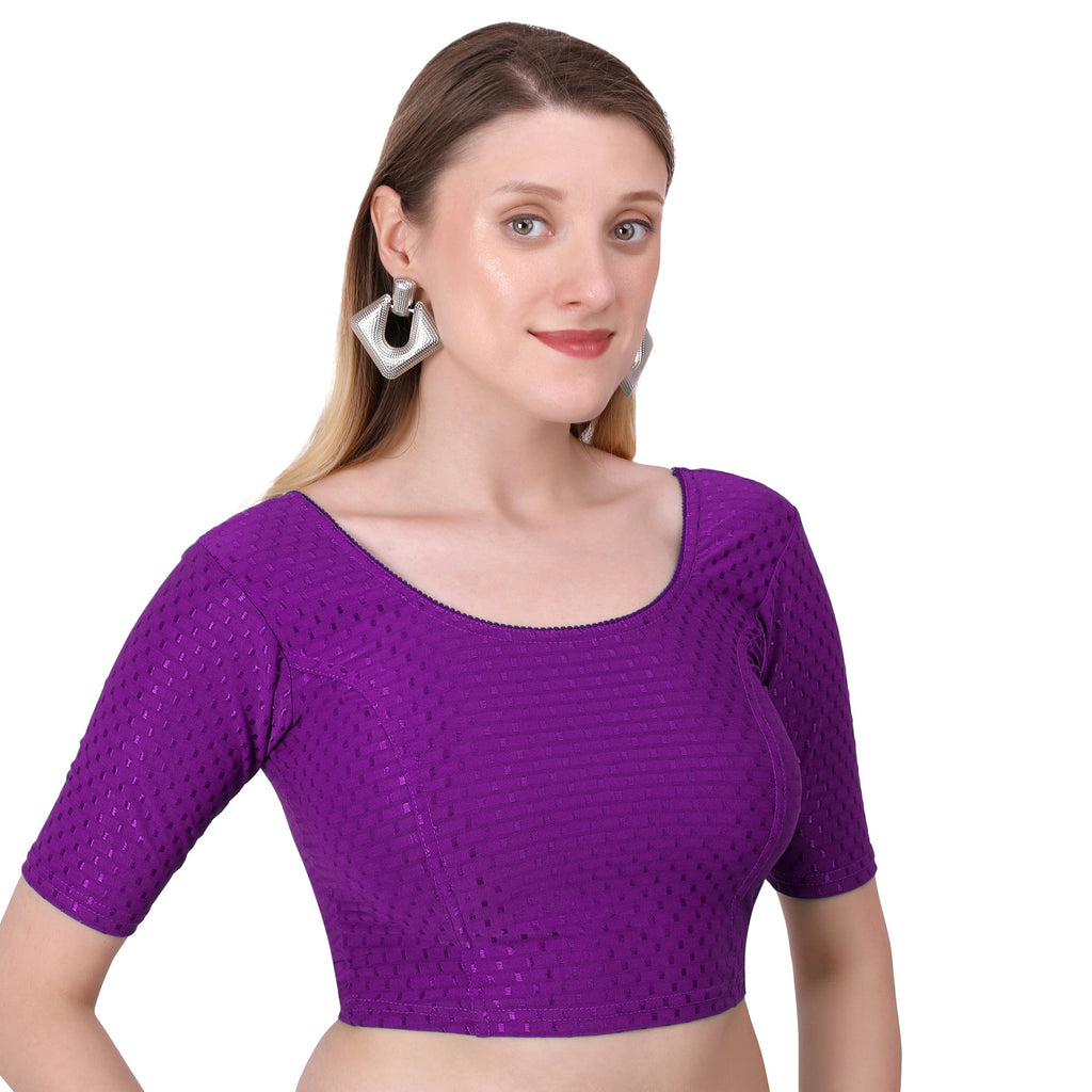Vamika Cotton Lycra Stretchable Fabric Purple Stretchable Blouse | Grocsy