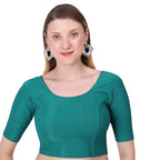 Vamika Cotton Lycra Stretchable Fabric Rama Green Stretchable Blouse | Grocsy