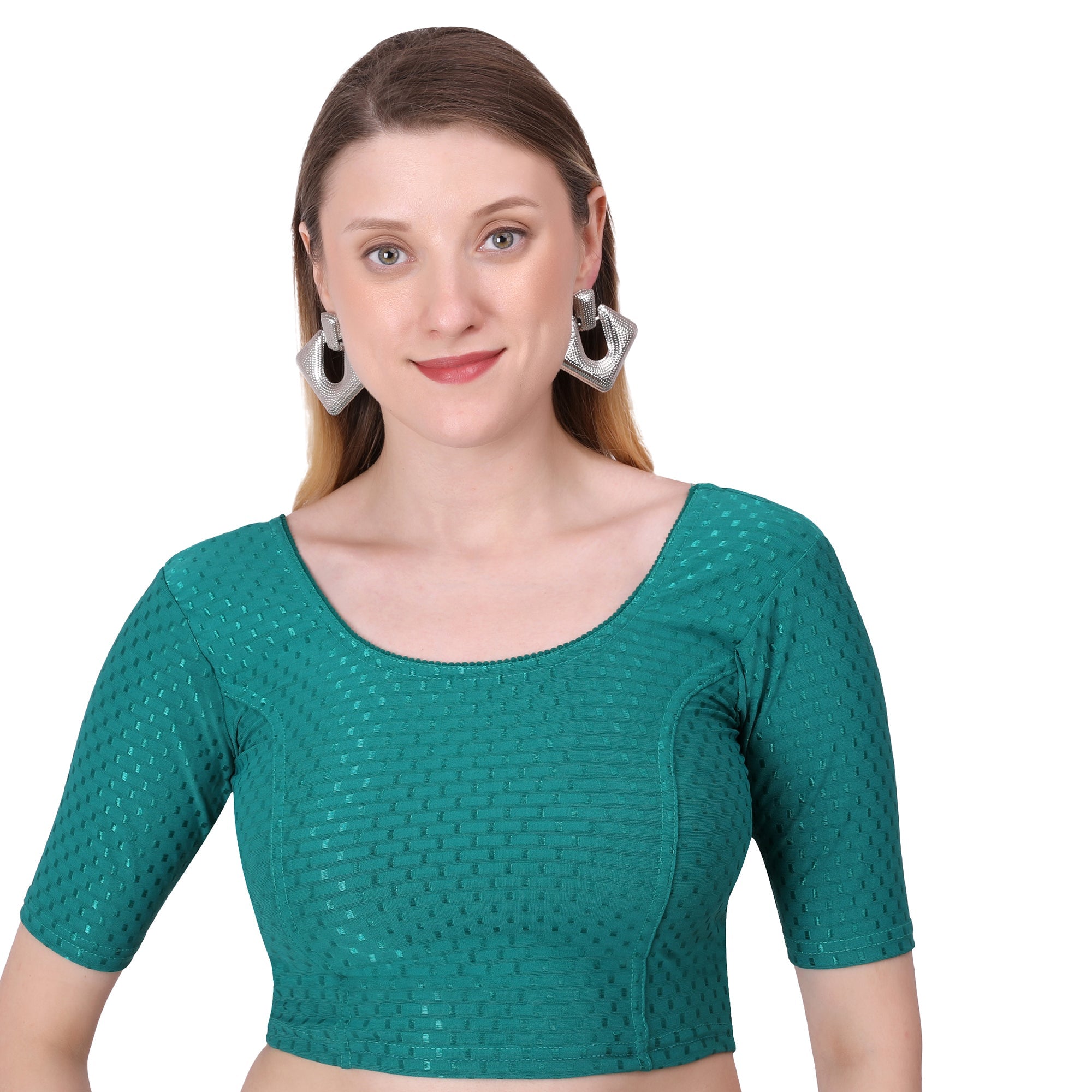 Vamika Cotton Lycra Stretchable Fabric Rama Green Stretchable Blouse | Grocsy