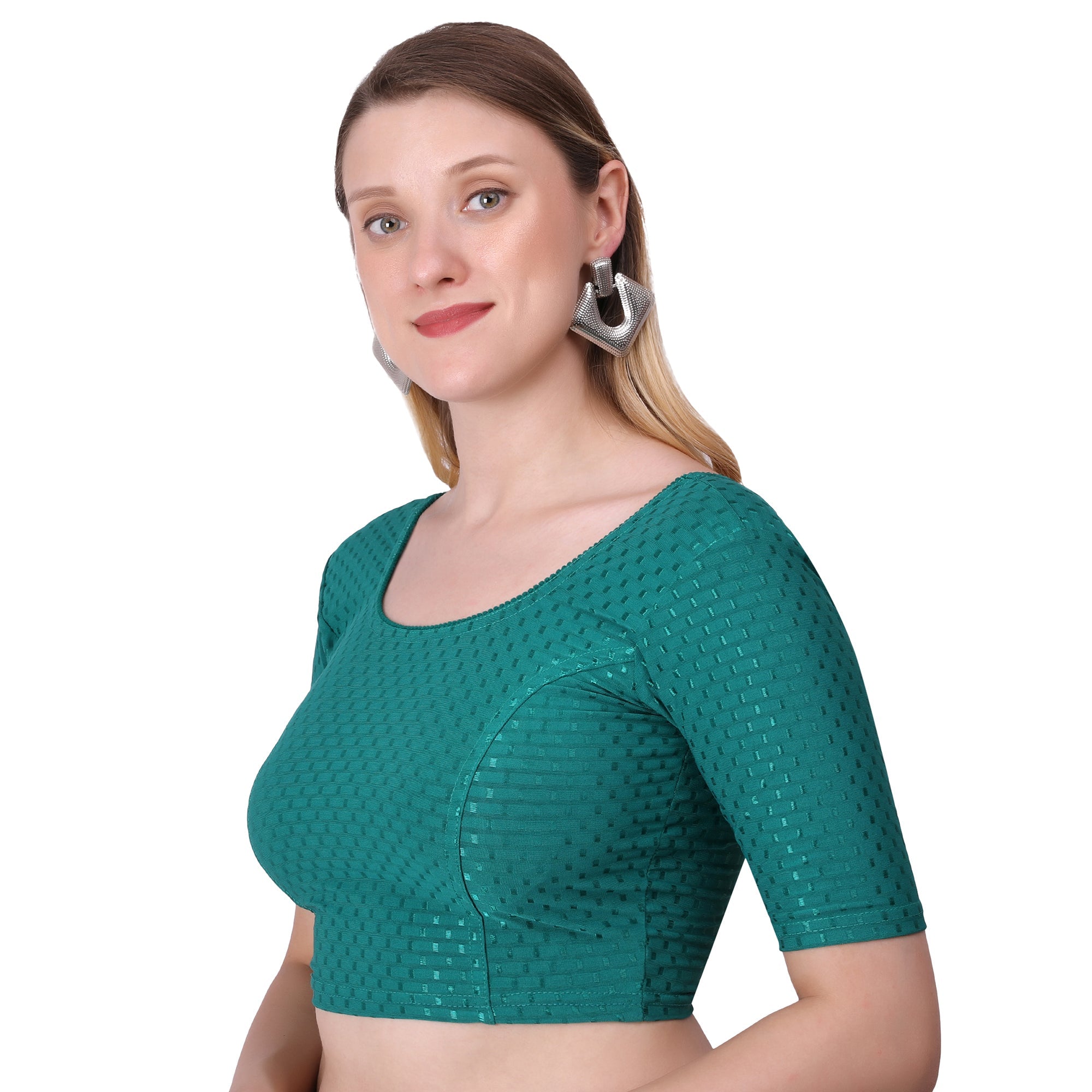 Vamika Cotton Lycra Stretchable Fabric Rama Green Stretchable Blouse | Grocsy