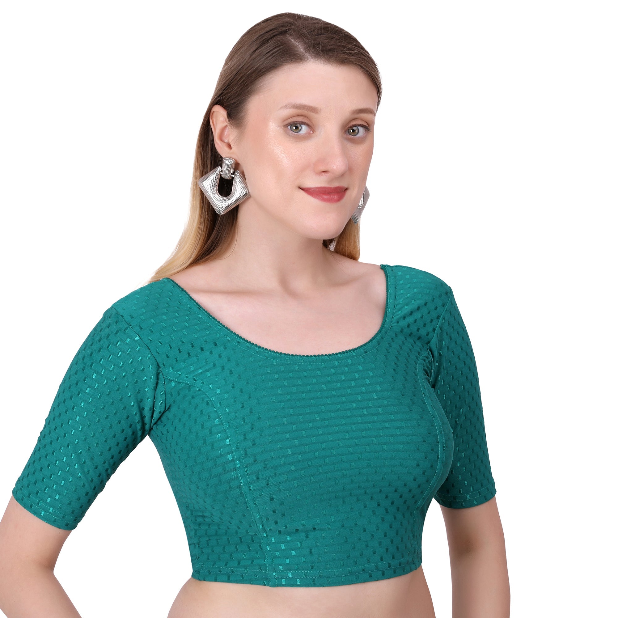 Vamika Cotton Lycra Stretchable Fabric Rama Green Stretchable Blouse | Grocsy