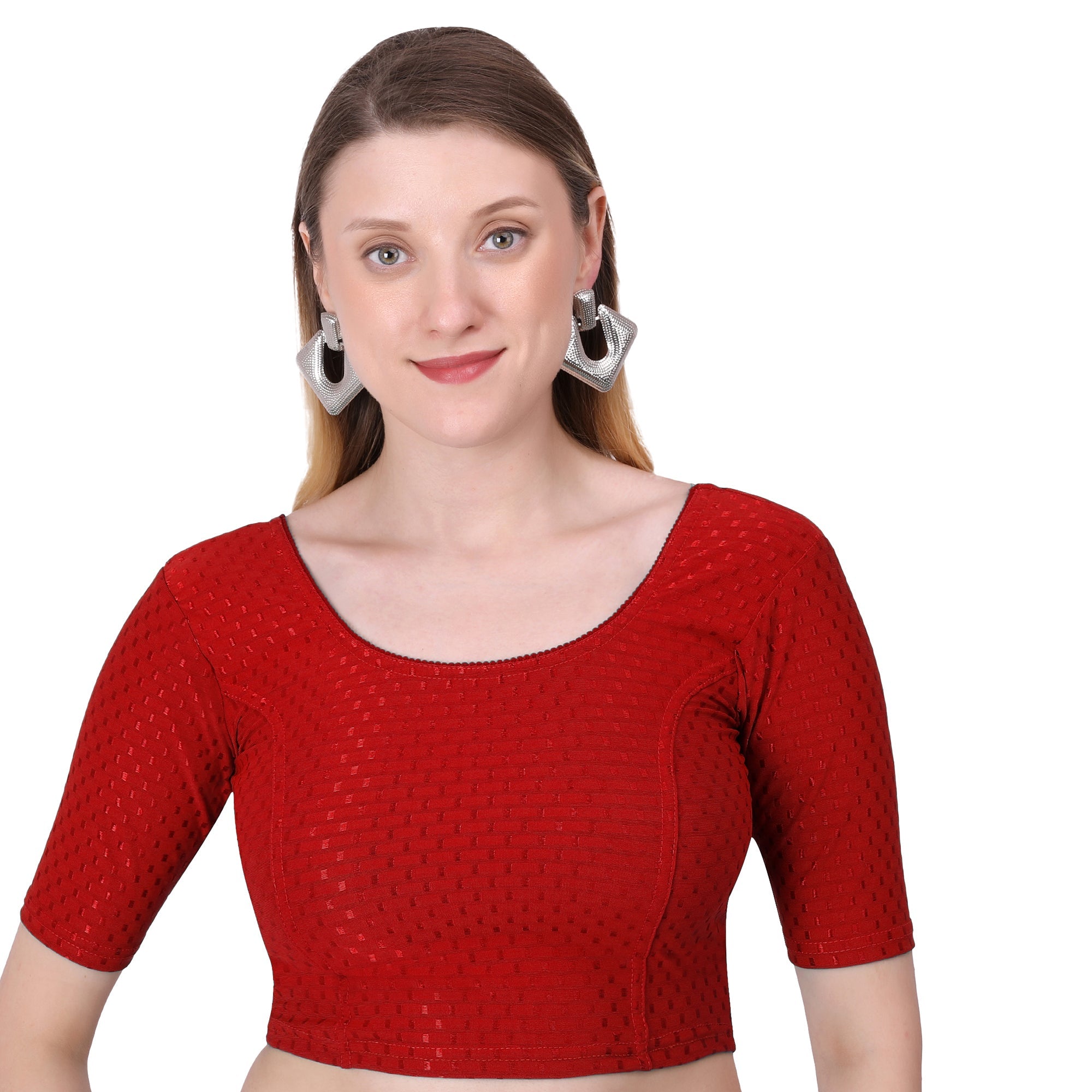 Vamika Cotton Lycra Stretchable Fabric Red Stretchable Blouse | Grocsy