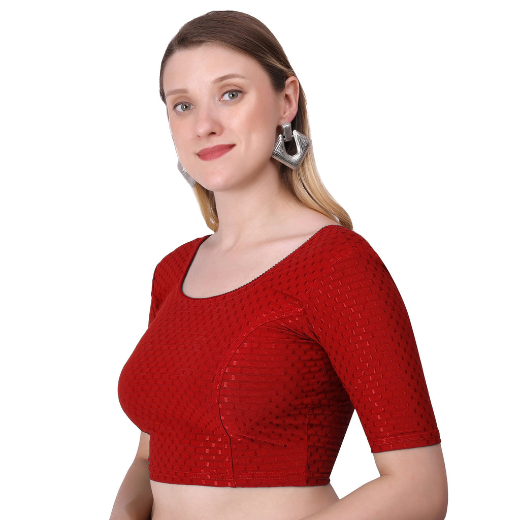 Vamika Cotton Lycra Stretchable Fabric Red Stretchable Blouse | Grocsy