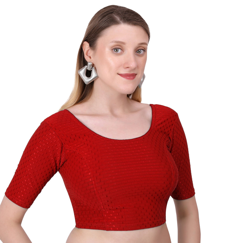 Vamika Cotton Lycra Stretchable Fabric Red Stretchable Blouse | Grocsy
