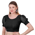Vamika Cotton Lycra Stretchable Fabric Black Balloon Sleeves Blouse | Grocsy