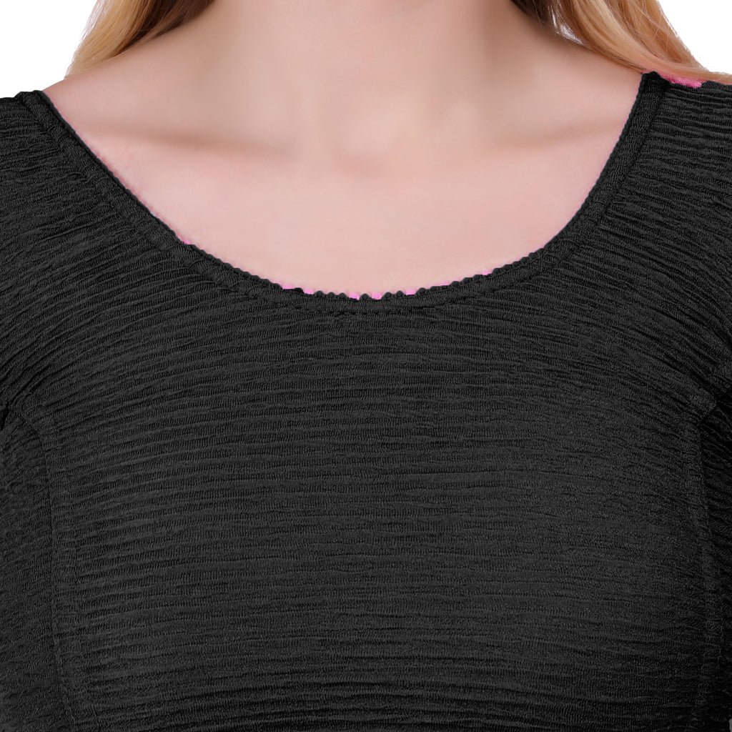 Vamika Cotton Lycra Stretchable Fabric Black Balloon Sleeves Blouse | Grocsy