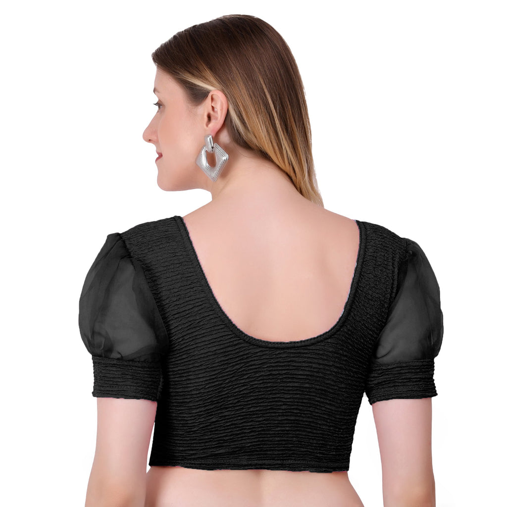 Vamika Cotton Lycra Stretchable Fabric Black Balloon Sleeves Blouse | Grocsy
