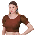 Vamika Cotton Lycra Stretchable Fabric Brown Balloon Sleeves Blouse | Grocsy