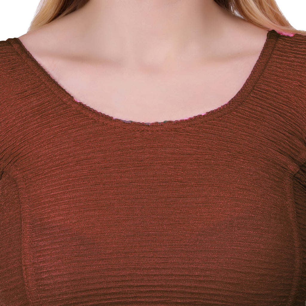 Vamika Cotton Lycra Stretchable Fabric Brown Balloon Sleeves Blouse | Grocsy