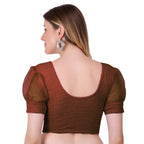 Vamika Cotton Lycra Stretchable Fabric Brown Balloon Sleeves Blouse | Grocsy