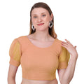 Vamika Cotton Lycra Stretchable Fabric Gold Balloon Sleeves Blouse | Grocsy