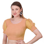 Vamika Cotton Lycra Stretchable Fabric Gold Balloon Sleeves Blouse | Grocsy