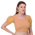Vamika Cotton Lycra Stretchable Fabric Gold Balloon Sleeves Blouse | Grocsy