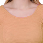 Vamika Cotton Lycra Stretchable Fabric Gold Balloon Sleeves Blouse | Grocsy