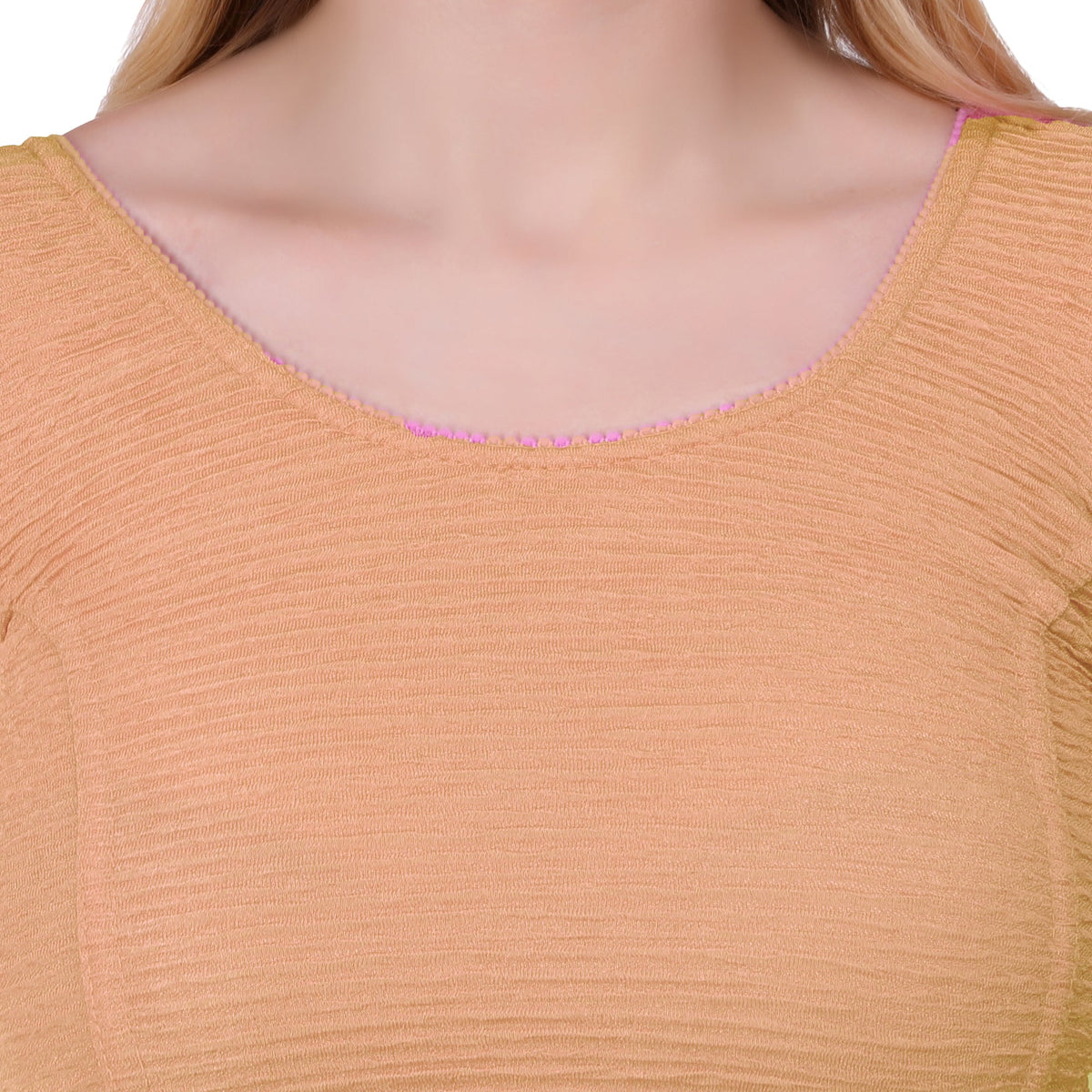 Vamika Cotton Lycra Stretchable Fabric Gold Balloon Sleeves Blouse | Grocsy