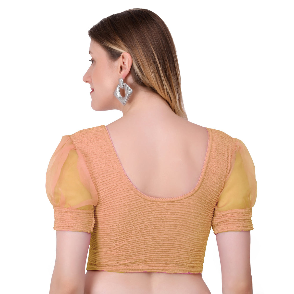 Vamika Cotton Lycra Stretchable Fabric Gold Balloon Sleeves Blouse | Grocsy