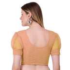 Vamika Cotton Lycra Stretchable Fabric Gold Balloon Sleeves Blouse | Grocsy