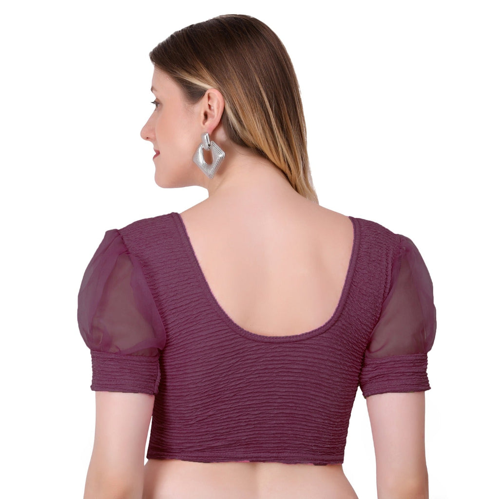 Vamika Cotton Lycra Stretchable Fabric Purple Balloon Sleeves Blouse | Grocsy
