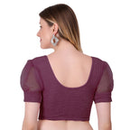 Vamika Cotton Lycra Stretchable Fabric Purple Balloon Sleeves Blouse | Grocsy