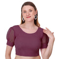Vamika Cotton Lycra Stretchable Fabric Purple Balloon Sleeves Blouse | Grocsy