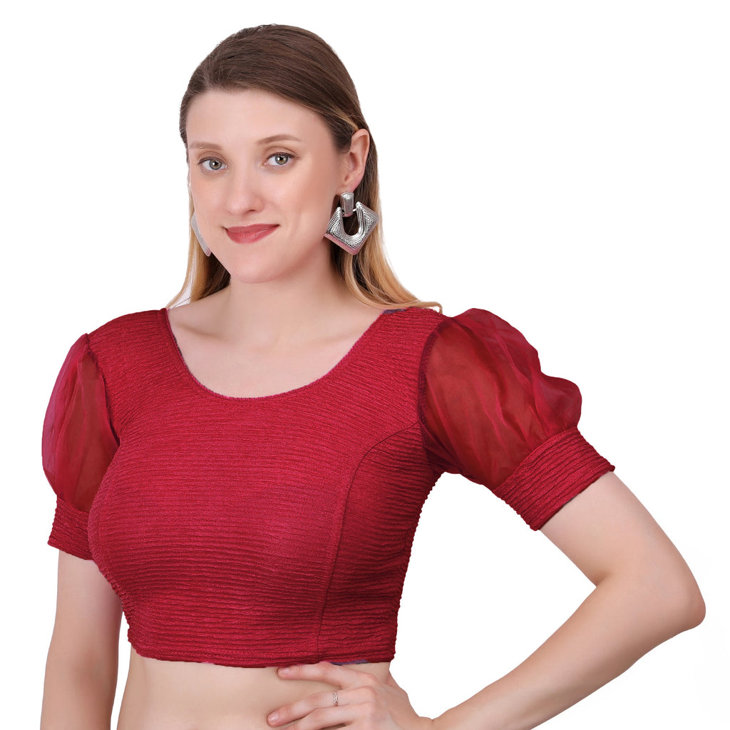 Vamika Cotton Lycra Stretchable Fabric Dark Onion Balloon Sleeves Blouse | Grocsy