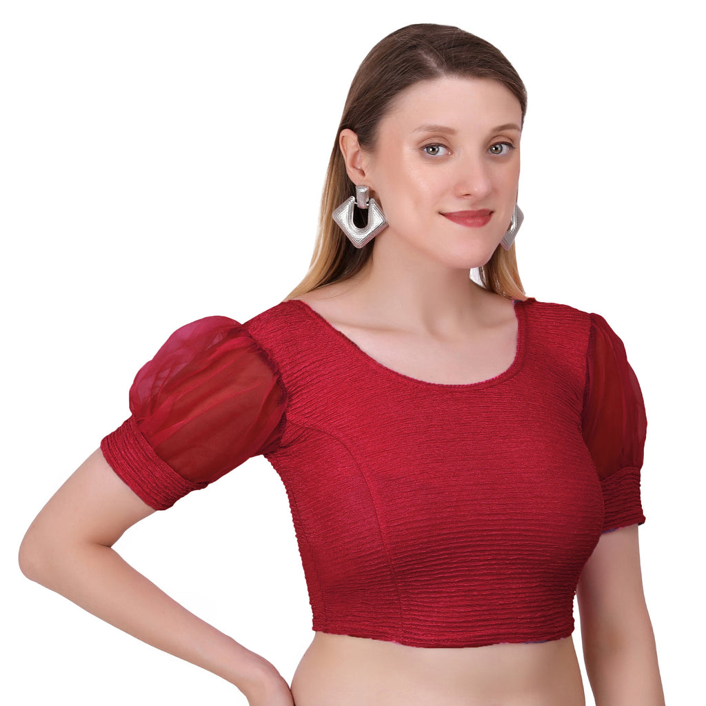 Vamika Cotton Lycra Stretchable Fabric Dark Onion Balloon Sleeves Blouse | Grocsy