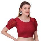 Vamika Cotton Lycra Stretchable Fabric Dark Onion Balloon Sleeves Blouse | Grocsy