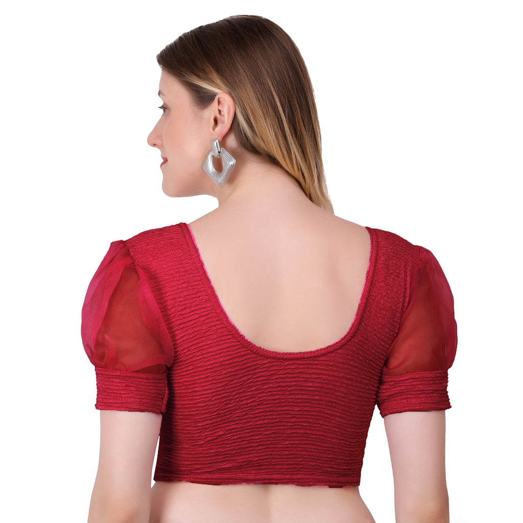 Vamika Cotton Lycra Stretchable Fabric Dark Onion Balloon Sleeves Blouse | Grocsy