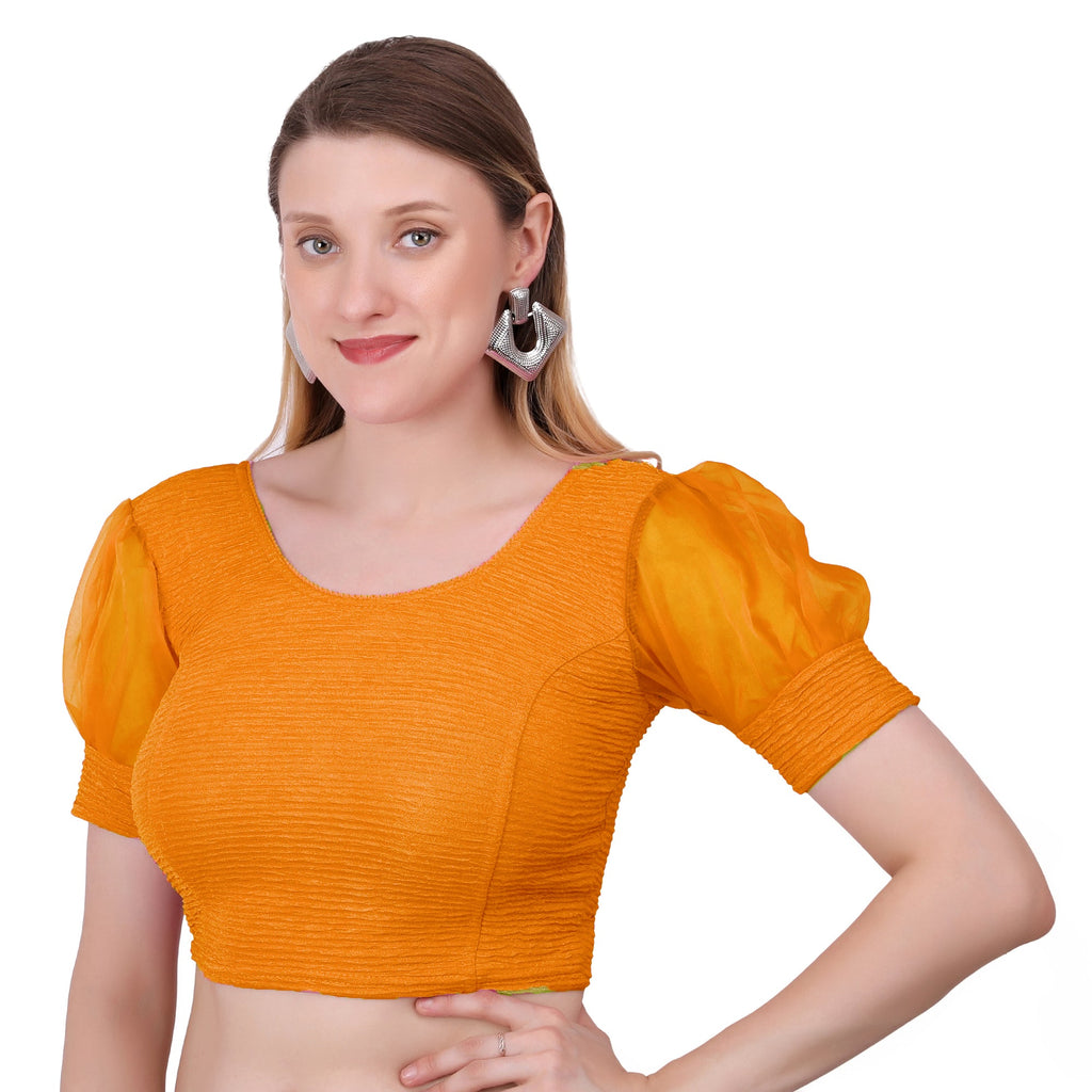 Vamika Cotton Lycra Stretchable Fabric Mustard Balloon Sleeves Blouse | Grocsy