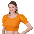Vamika Cotton Lycra Stretchable Fabric Mustard Balloon Sleeves Blouse | Grocsy