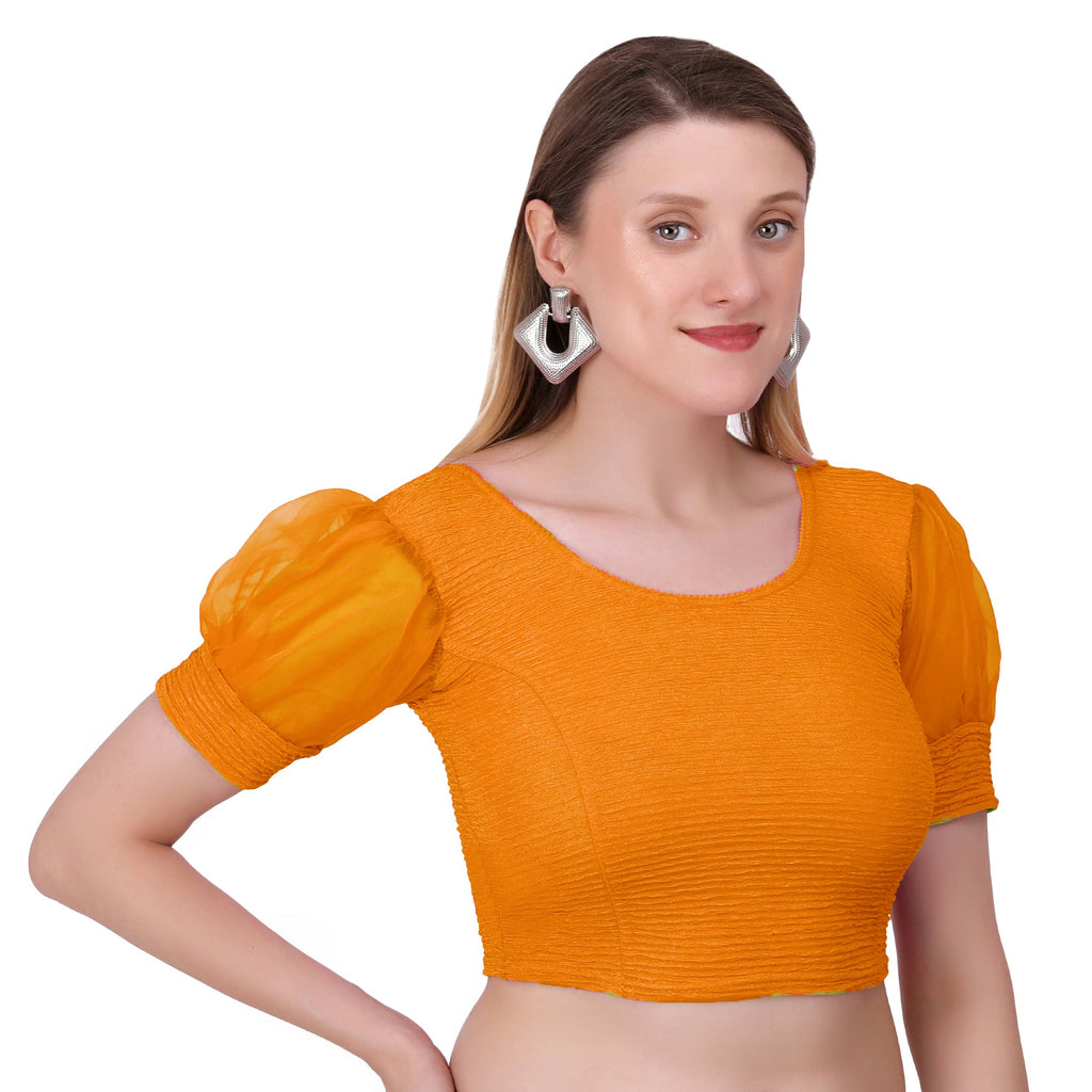 Vamika Cotton Lycra Stretchable Fabric Mustard Balloon Sleeves Blouse | Grocsy