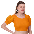Vamika Cotton Lycra Stretchable Fabric Mustard Balloon Sleeves Blouse | Grocsy