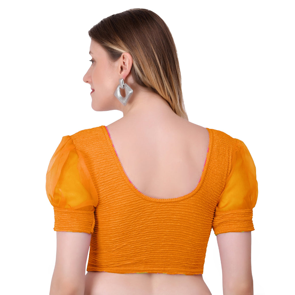 Vamika Cotton Lycra Stretchable Fabric Mustard Balloon Sleeves Blouse | Grocsy