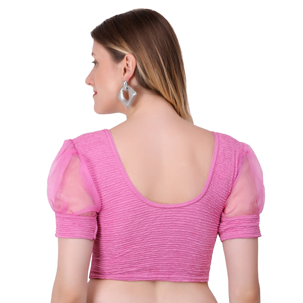 Vamika Cotton Lycra Stretchable Fabric Pink Balloon Sleeves Blouse | Grocsy