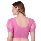 Vamika Cotton Lycra Stretchable Fabric Pink Balloon Sleeves Blouse | Grocsy