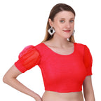 Vamika Cotton Lycra Stretchable Fabric Red Balloon Sleeves Blouse | Grocsy