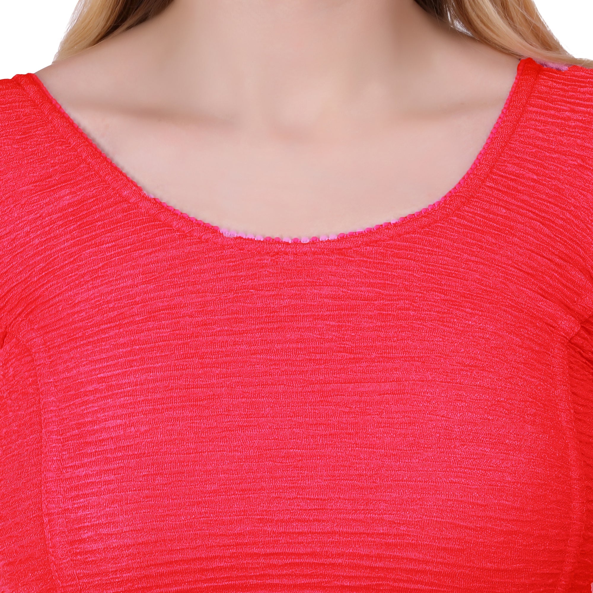Vamika Cotton Lycra Stretchable Fabric Red Balloon Sleeves Blouse | Grocsy