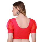 Vamika Cotton Lycra Stretchable Fabric Red Balloon Sleeves Blouse | Grocsy