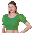 Vamika Cotton Lycra Stretchable Fabric Green Balloon Sleeves Blouse | Grocsy