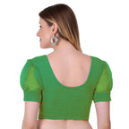 Vamika Cotton Lycra Stretchable Fabric Green Balloon Sleeves Blouse | Grocsy